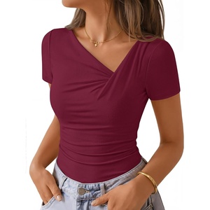 image:imageZESICA Womens Summer Asymmetrical Ruched TShirts Going Out Cute Work TopsWine