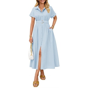 image:imageZESICA Womens Summer Button Down Short Sleeve Midi DressLightblue