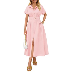image:imageZESICA Womens Summer Button Down Short Sleeve Midi DressPink