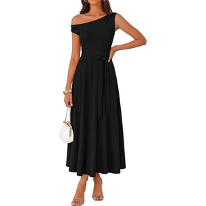 image:imageZESICA Womens Summer Casual One Shoulder Tie Waist Maxi DressBlack
