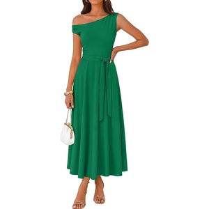 image:imageZESICA Womens Summer Casual One Shoulder Tie Waist Maxi DressGreen