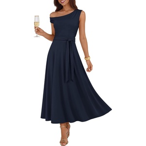 image:imageZESICA Womens Summer Casual One Shoulder Tie Waist Maxi DressNavy
