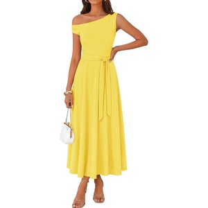 image:imageZESICA Womens Summer Casual One Shoulder Tie Waist Maxi DressYellow