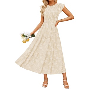 image:imageZESICA Womens Summer Floral Boho Smocked Flowy Maxi DressApricot