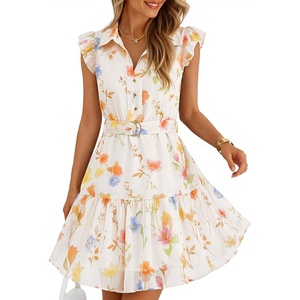 image:imageZESICA Womens Summer Floral Chiffon Beach Mini DressApricot