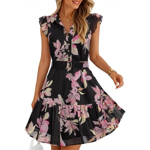 image:imageZESICA Womens Summer Floral Chiffon Beach Mini DressBlack