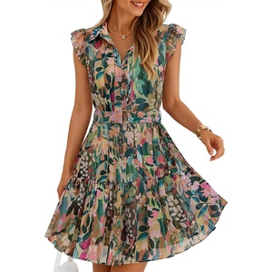 image:imageZESICA Womens Summer Floral Chiffon Beach Mini DressDarkgreen