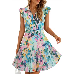image:imageZESICA Womens Summer Floral Chiffon Beach Mini DressGreen