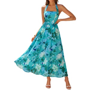 image:imageZESICA Womens Summer Floral Halter Off the Shoulder Maxi DressGreen