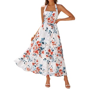 image:imageZESICA Womens Summer Floral Halter Off the Shoulder Maxi DressWhite