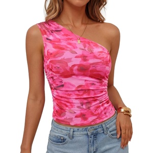 image:imageZESICA Womens Summer Floral Mesh Off Shoulder Y2k Tank TopPink