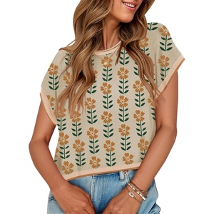 image:imageZESICA Womens Summer Floral Print Short Sleeve Knit Sweater VestApricot
