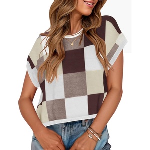 image:imageZESICA Womens Summer Floral Print Short Sleeve Knit Sweater VestBrown