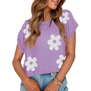 image:imageZESICA Womens Summer Floral Print Short Sleeve Knit Sweater VestPurple