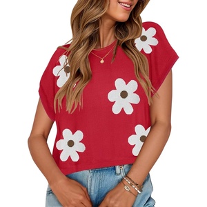 image:imageZESICA Womens Summer Floral Print Short Sleeve Knit Sweater VestRed
