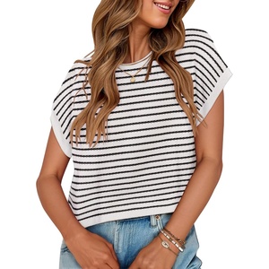 image:imageZESICA Womens Summer Floral Print Short Sleeve Knit Sweater VestStripedblack