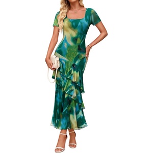 image:imageZESICA Womens Summer Floral Short Sleeve Bodycon Maxi Wedding Guest DressGreen