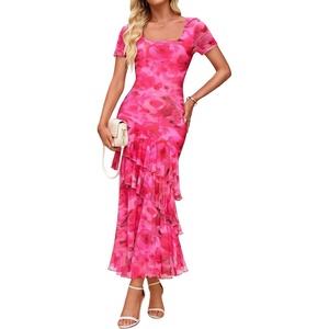 image:imageZESICA Womens Summer Floral Short Sleeve Bodycon Maxi Wedding Guest DressRose