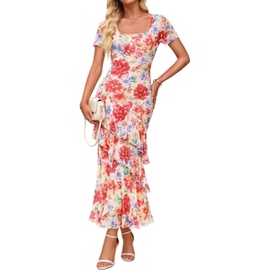 image:imageZESICA Womens Summer Floral Short Sleeve Bodycon Maxi Wedding Guest DressVintage Pink