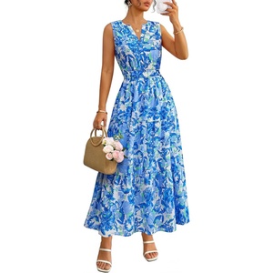 image:imageZESICA Womens Summer Floral Sleeveless V Neck Maxi SundressBlue