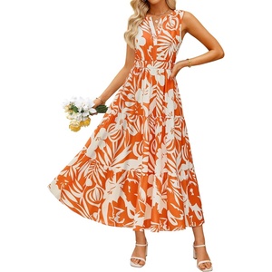 image:imageZESICA Womens Summer Floral Sleeveless V Neck Maxi SundressOrange