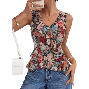 image:imageZESICA Womens Summer Going Out Tops Sleeveless V Neck Floral Y2K ShirtsBlack