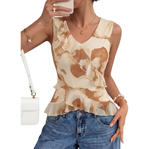 image:imageZESICA Womens Summer Going Out Tops Sleeveless V Neck Floral Y2K ShirtsBrown