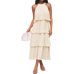 image:imageZESICA Womens Summer Halter Ruffle Wedding Guest Midi DressesApricot