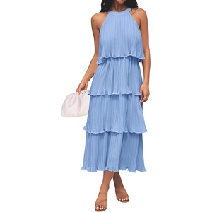 image:imageZESICA Womens Summer Halter Ruffle Wedding Guest Midi DressesLightblue