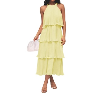 image:imageZESICA Womens Summer Halter Ruffle Wedding Guest Midi DressesLightyellow