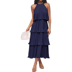 image:imageZESICA Womens Summer Halter Ruffle Wedding Guest Midi DressesNavy