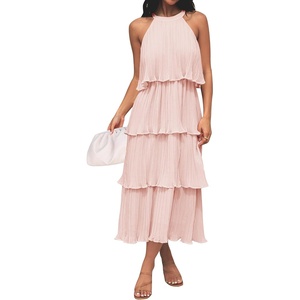 image:imageZESICA Womens Summer Halter Ruffle Wedding Guest Midi DressesPink