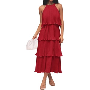 image:imageZESICA Womens Summer Halter Ruffle Wedding Guest Midi DressesRed