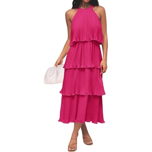 image:imageZESICA Womens Summer Halter Ruffle Wedding Guest Midi DressesRose