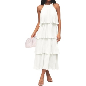 image:imageZESICA Womens Summer Halter Ruffle Wedding Guest Midi DressesWhite
