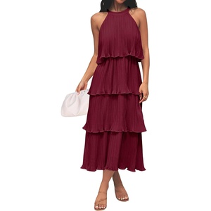 image:imageZESICA Womens Summer Halter Ruffle Wedding Guest Midi DressesWine
