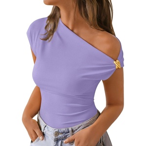 image:imageZESICA Womens Summer Off Shoulder Tops Going Out Y2k Asymmetrical ShirtsLight Purple