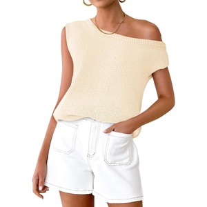 image:imageZESICA Womens Summer Off the Shoulder Short Sleeve Knit TopsApricot