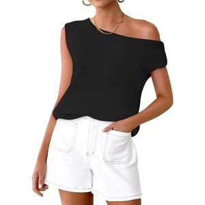 image:imageZESICA Womens Summer Off the Shoulder Short Sleeve Knit TopsBlack