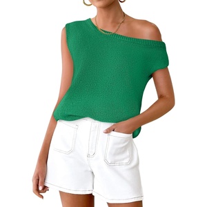 image:imageZESICA Womens Summer Off the Shoulder Short Sleeve Knit TopsGreen