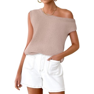 image:imageZESICA Womens Summer Off the Shoulder Short Sleeve Knit TopsNatural