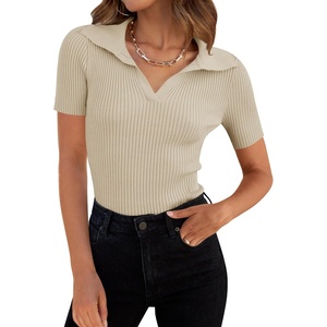 image:imageZESICA Womens Summer Short Sleeve T Shirts Work Office TopsAlmond