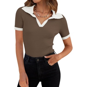 image:imageZESICA Womens Summer Short Sleeve T Shirts Work Office TopsMocha