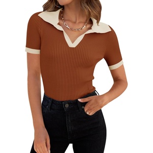 image:imageZESICA Womens Summer Short Sleeve T Shirts Work Office TopsRust