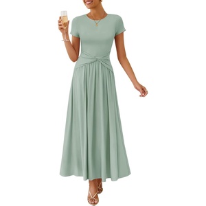 image:imageZESICA Womens Summer Short Sleeve Twist Front Maxi DressesBeangreen