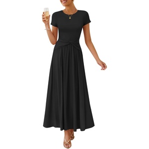 image:imageZESICA Womens Summer Short Sleeve Twist Front Maxi DressesBlack