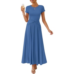 image:imageZESICA Womens Summer Short Sleeve Twist Front Maxi DressesBlue