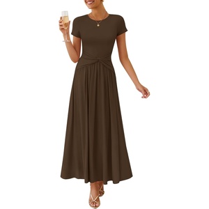 image:imageZESICA Womens Summer Short Sleeve Twist Front Maxi DressesBrown