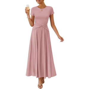 image:imageZESICA Womens Summer Short Sleeve Twist Front Maxi DressesPink