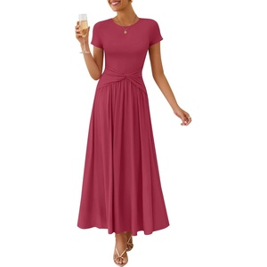 image:imageZESICA Womens Summer Short Sleeve Twist Front Maxi DressesRoseberry